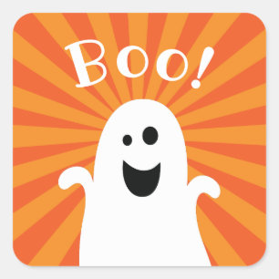 Sticker Carré Drôle mignon Happy Ghost Boo Halloween Décor de fê