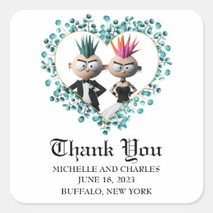 Sticker Carré Drôle mignon Mariage Punk