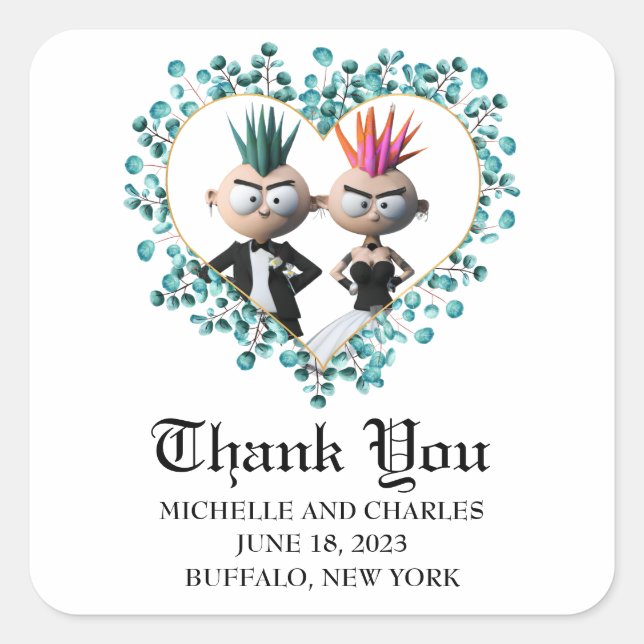 Sticker Carré Drôle mignon Mariage Punk (Devant)