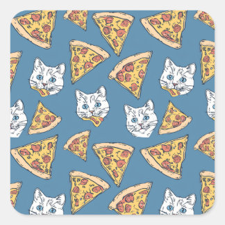 Sticker Carré Drôle mignon Pizza Motif de chat