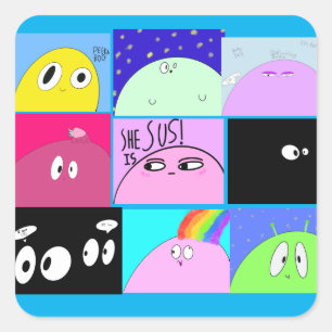 Sticker Carré Drôle mignon Sassy Happy Blob Cartoons