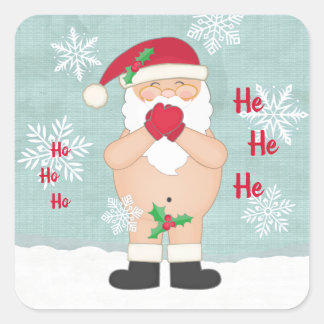 Sticker Carré Drôle Noël mignon Personnalisé Naughty Père Noël