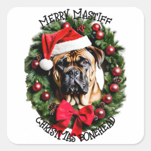 Sticker Carré Drôle Noël Père Noël Bull Mastiff personnalisé per