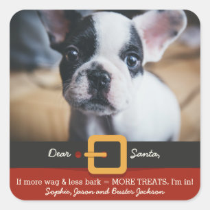 Sticker Carré Drôle Noël Père Noël Chien plus Wag Moins d'écorce
