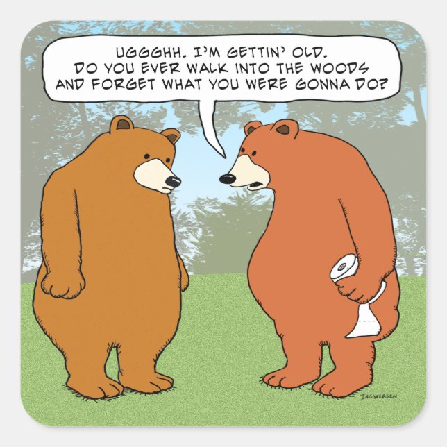 Sticker Carré Drôle Ours oublieux à Woods (Devant)