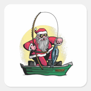 Sticker Carré Drôle Père Noël Pêche Noël Poisson Cadeau