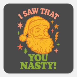 Sticker Carré Drôle Père Noël Rétro Vous êtes Vilain Noël