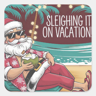 Sticker Carré Drôle Père Noël Vacances Noël Design