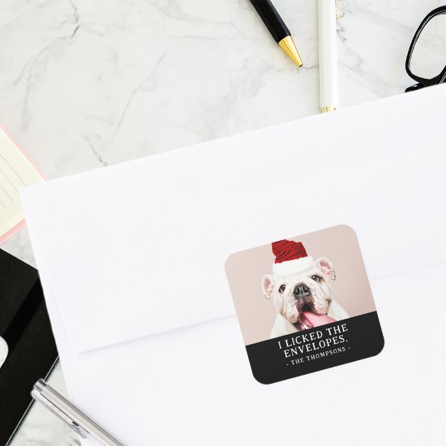 Sticker Carré Drôle photo de chien personnalisé photo de Noël (Créateur téléchargé)