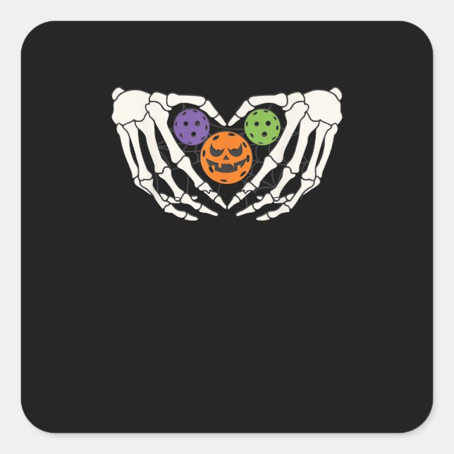 Sticker Carré Drôle Pickle Halloween Squelette Mains Coeur Pumpk (Devant)
