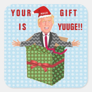Sticker Carré Drôle président Donald Trump Noël Yuuge Cadeau