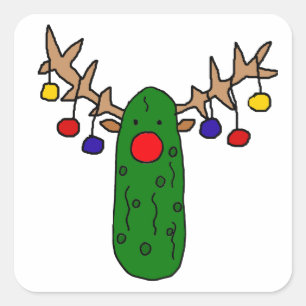 Sticker Carré Drôle Reindeer Pickle Cartoon de Noël