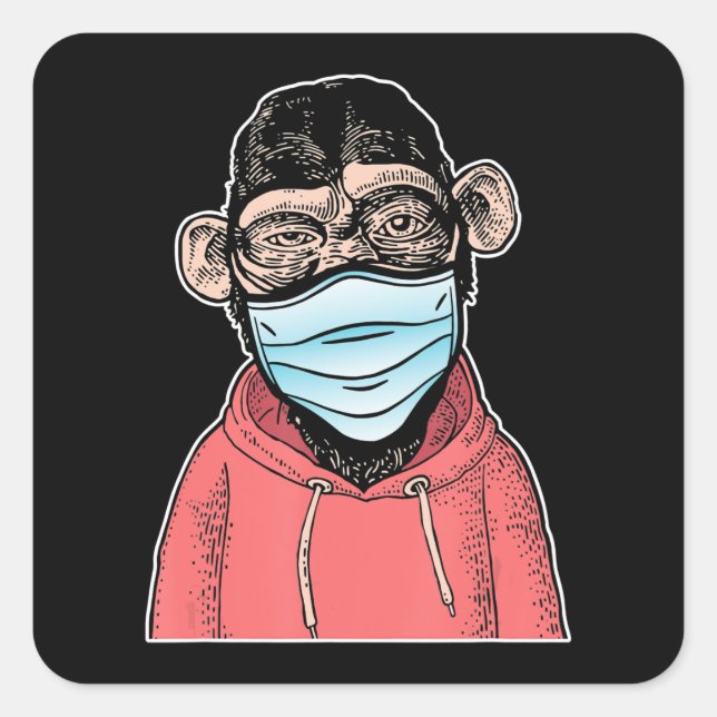 Sticker Carré Drôle Singe Hip hop En Masque Masque Bleu Mocal (Devant)