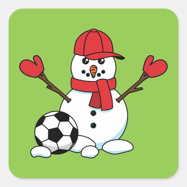 Sticker Carré Drôle Snowman avec balle de football (Devant)
