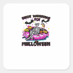 Sticker Carré Drôle Squelette Attendant Halloween Effrayant V