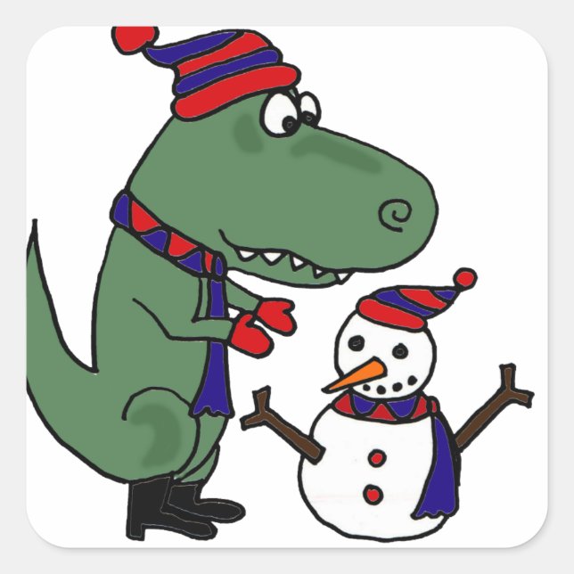 Sticker Carré Drôle T-Rex Dinosaur Bâtiment Snowman (Devant)