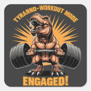 Sticker Carré Drôle T Rex Dinosaur Entraînement Fitness Exercice