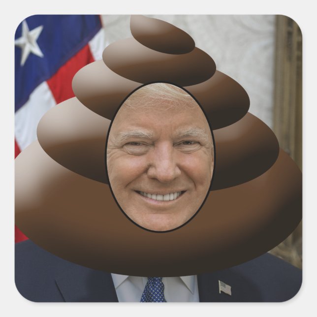 Sticker Carré Drôle Trump Poop Emoji Head (Devant)