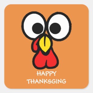 Sticker Carré Drôle Turquie face Bon thanksgiving
