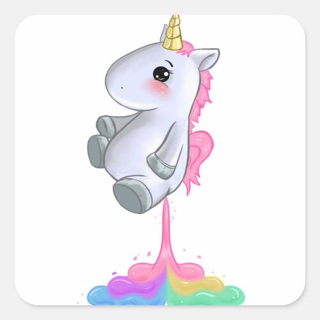 Sticker Carré Drôle Unicorn farn Rainbow Colours Fart Cadeau (Devant)