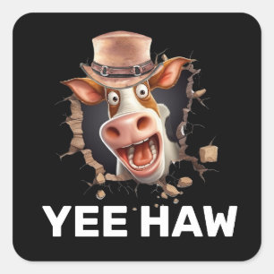 Sticker Carré Drôle vache occidentale visage yee haw pays fun