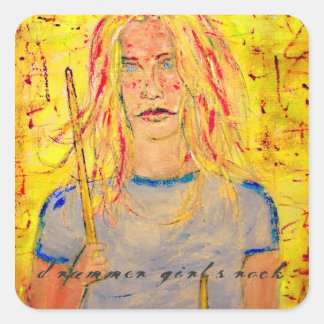 Sticker Carré drumer filles rock