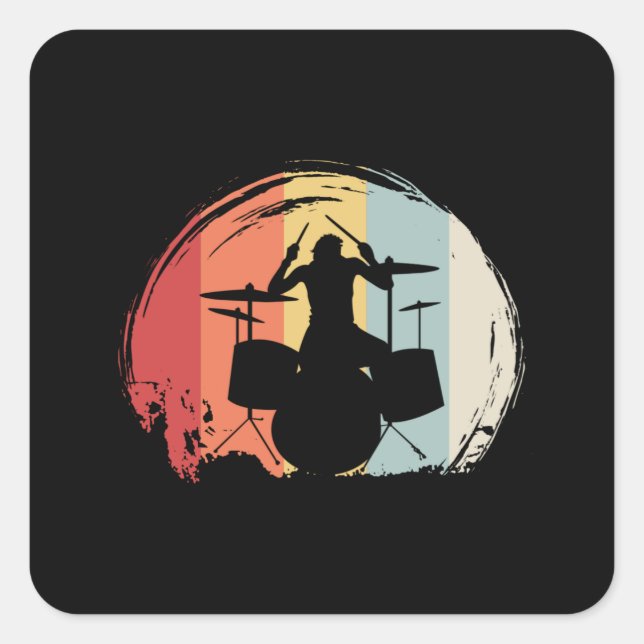 Sticker Carré Drummer Drummer Retro (Devant)