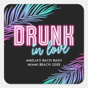 Sticker Carré Drunin In Love Neon Blue & Pink Tropical Bach