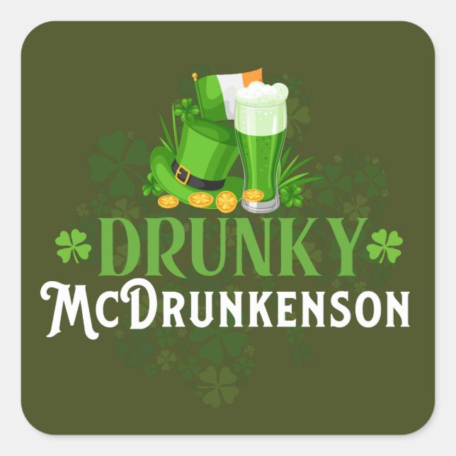 Sticker Carré Drunky McDrunkerson St. Patrick's Day (Devant)