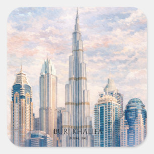 Sticker Carré Dubaï Burj Khalifa Cité de Luxe Toile de Fond Aqua