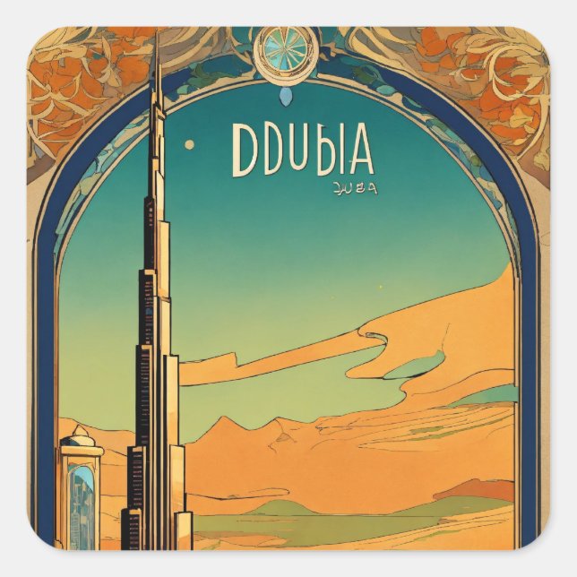 Sticker Carré Dubaï Dreamscape - Style graphique Art Nouveau Pos (Devant)