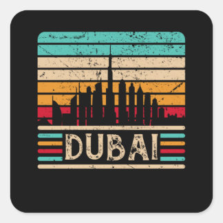 Sticker Carré Dubaï Skyline Vintage Émirats arabes unis