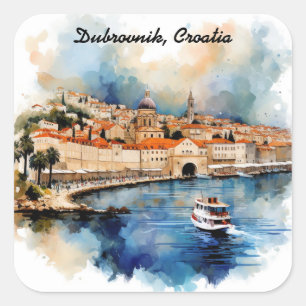 Sticker Carré Dubrovnik Croatie Peinture à l'aquarelle élégante