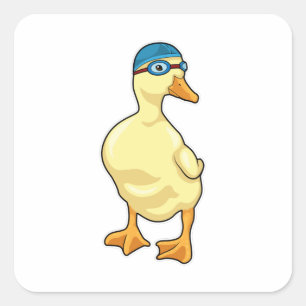 Sticker Carré Duck at Swimming with Swimming goggles