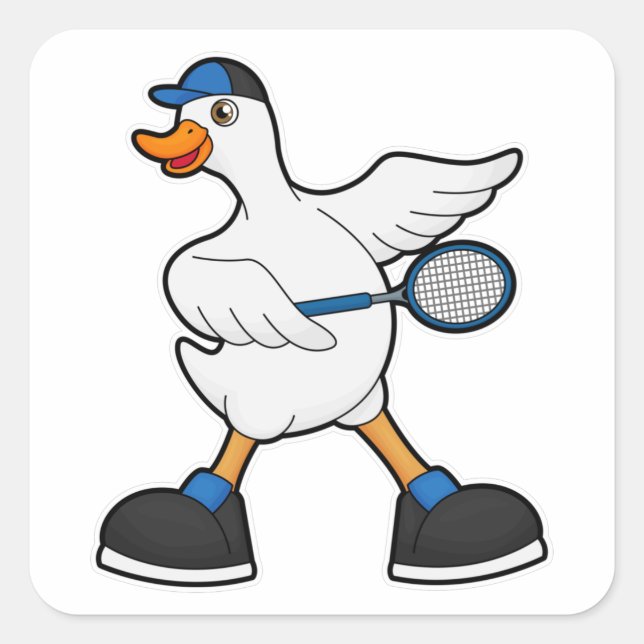 Sticker Carré Duck at Tennis with Tennis racket & Cap (Devant)