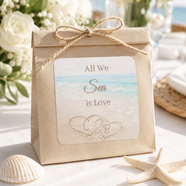 Sticker Carré Dunes de sable de plage coeurs mariage (Créateur téléchargé)