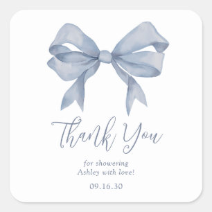 Sticker Carré Dusty Blue Bow Boy Baby shower Merci