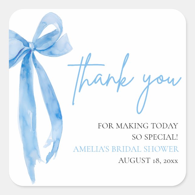 Sticker Carré Dusty Blue Bow Elle Attache le Nœud Réception de M (Devant)