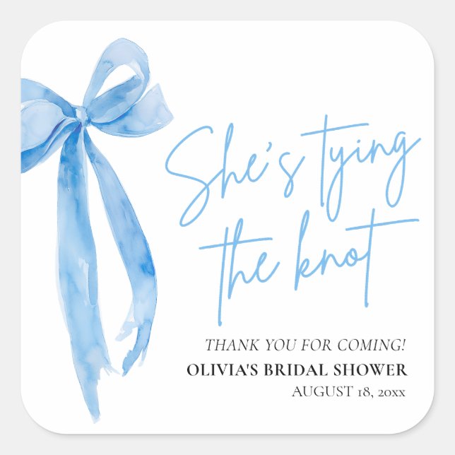 Sticker Carré Dusty Blue Bow Elle Attache le Nœud Shower de Mari (Devant)