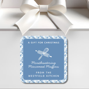 Sticker Carré Dusty Blue Christmas Holiday Food Cadeau