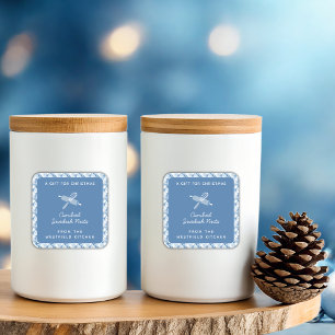 Sticker Carré Dusty Blue Christmas Holiday Food Cadeau