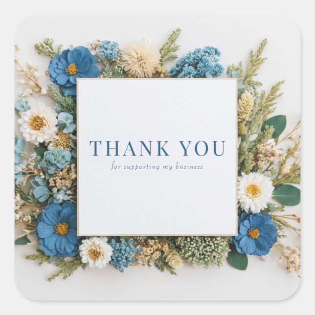 Sticker Carré Dusty Blue Dried Floral Rustic Botanical Wreath (Devant)