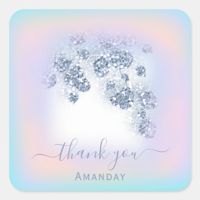 Sticker Carré Dusty Blue Glitter Peach Mint Merci Sweet 16th (Devant)