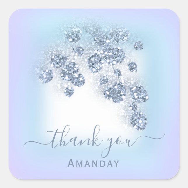 Sticker Carré Dusty Blue Parties scintillant Floral Purpl Bridal (Devant)