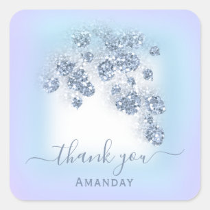 Sticker Carré Dusty Blue Parties scintillant Floral Purpl Bridal