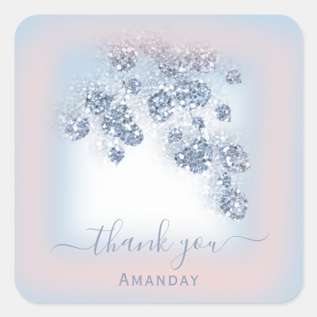 Sticker Carré Dusty Blue Parties scintillant Floral Rose Bbridda (Devant)