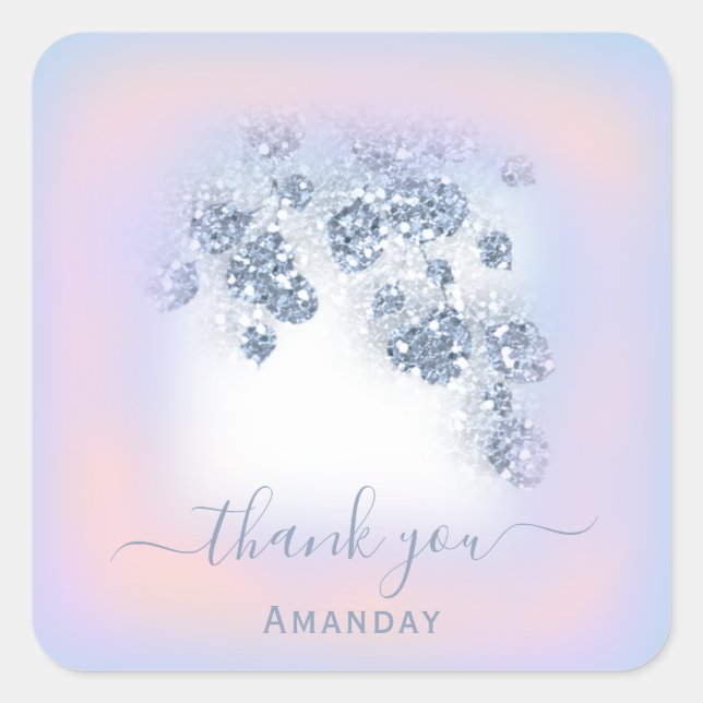 Sticker Carré Dusty Blue Parties scintillant Pêcher Rose Thankl  (Devant)