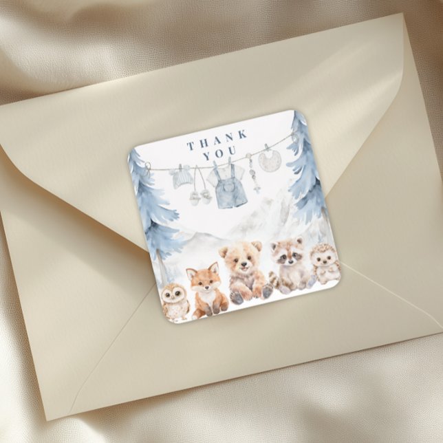 Sticker Carré Dusty Blue Storybook Forest Baby Shower (Créateur téléchargé)