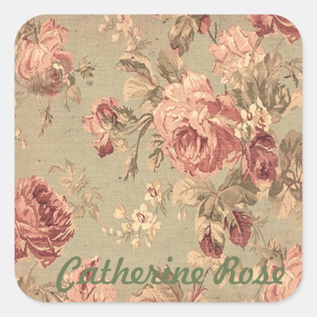 Sticker Carré Dusty rose et Sage vert Roses personnalisés (Devant)
