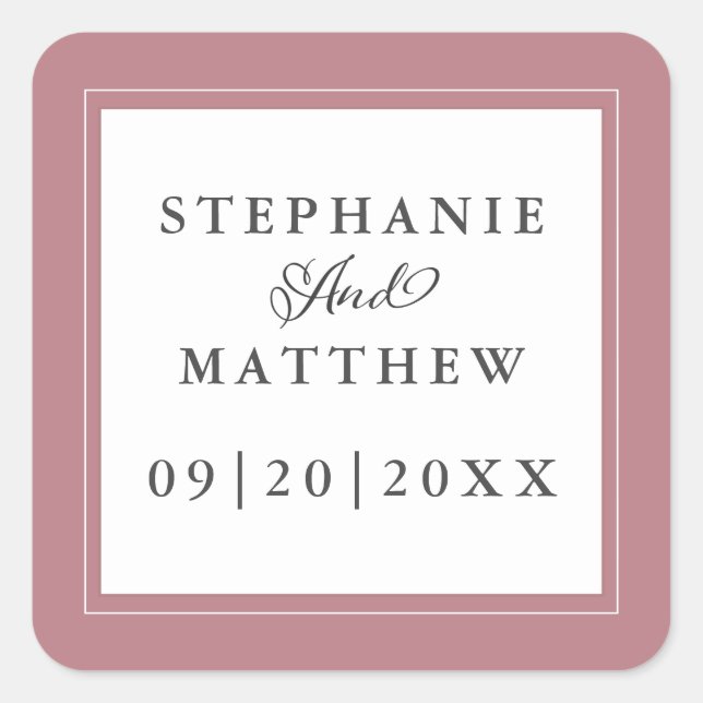 Sticker Carré Dusty Rose Mariage Élégant Calligraphie Chic Frame (Devant)